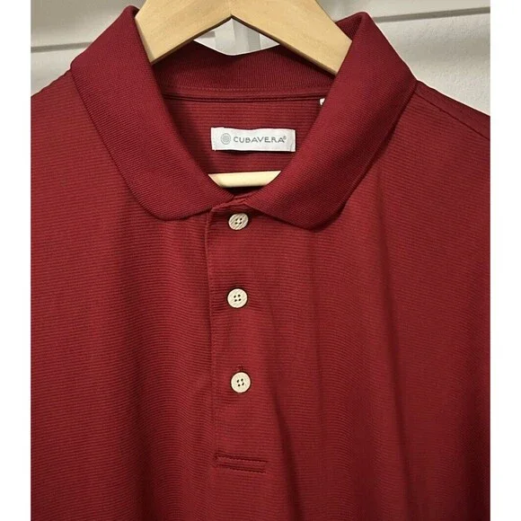 Cubavera Men's XXL Red 100% Polyester Ribbed Knit 3 Button Short Sleeve Polo - Picture 7 of 16